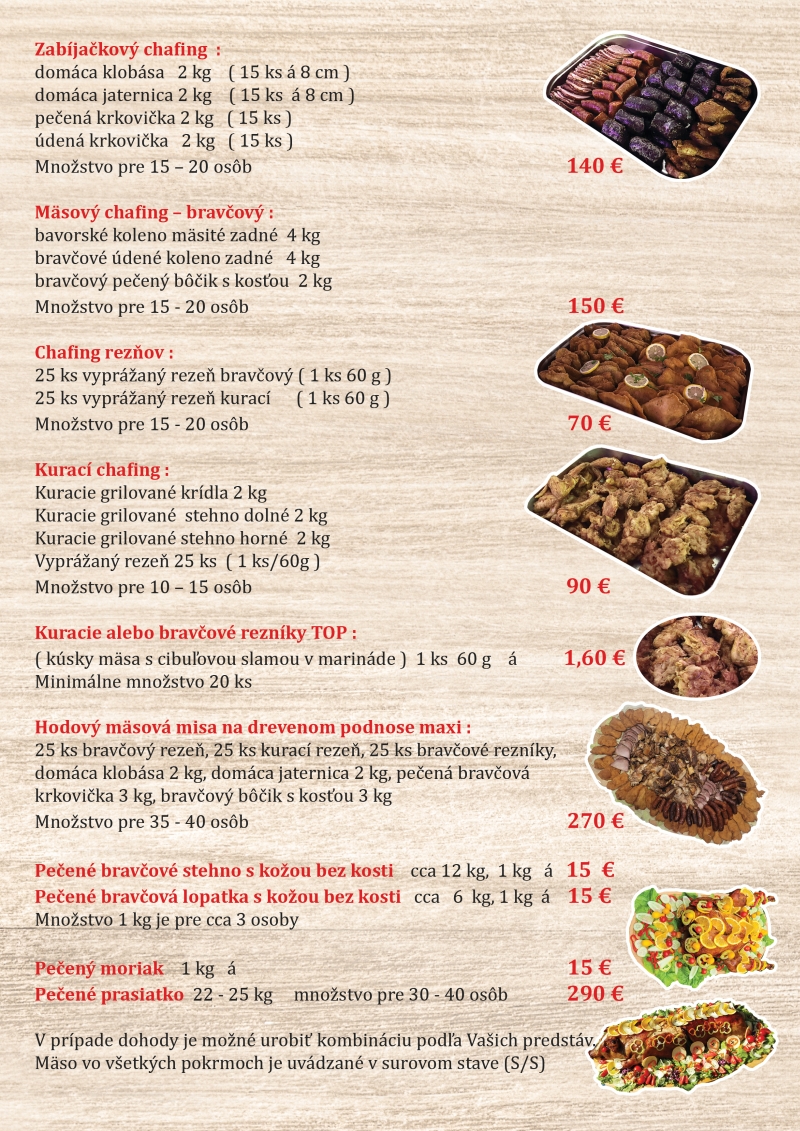 Ponuka jedál a cenník 2026